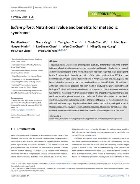 [PDF] Bidens pilosa : Nutritional value and benefits for metabolic .